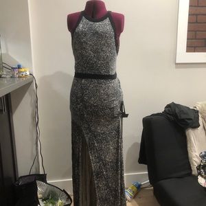 Backless double leg slit maxi